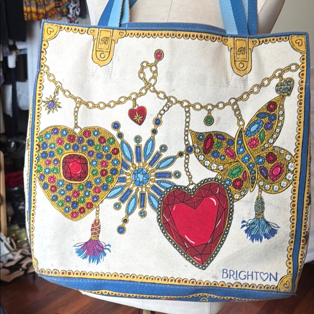 Brighton Red and Blue Tote Bag with Whimsical Charm. Good for shopping bag